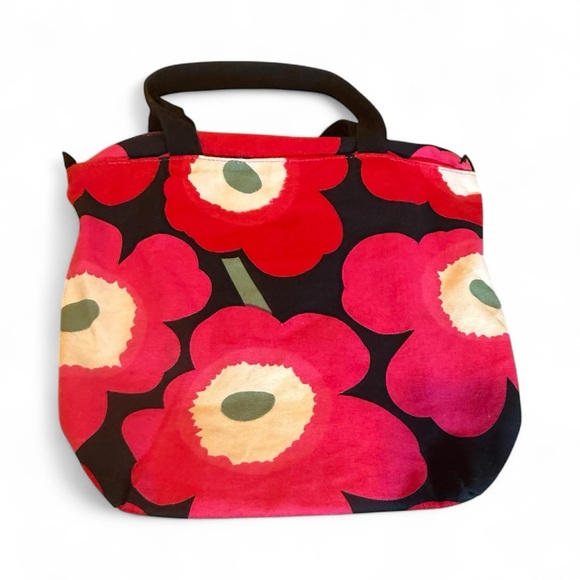 Marrimeko Unniko pink and red floral tote bag 13x16. - Picture 3 of 10